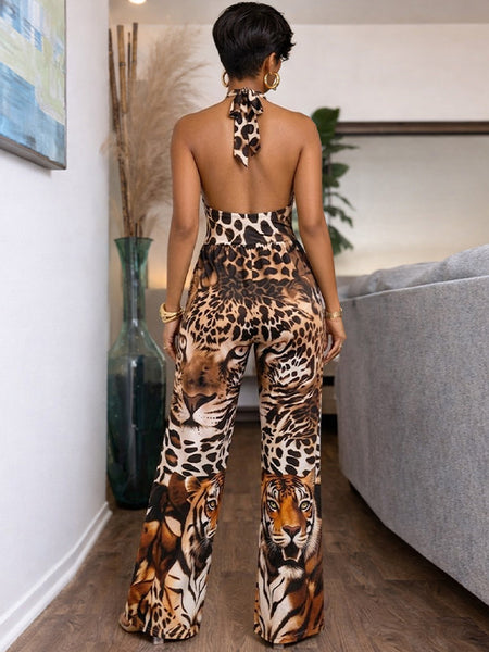 Leopard Wide-Leg Halter Jumpsuit
