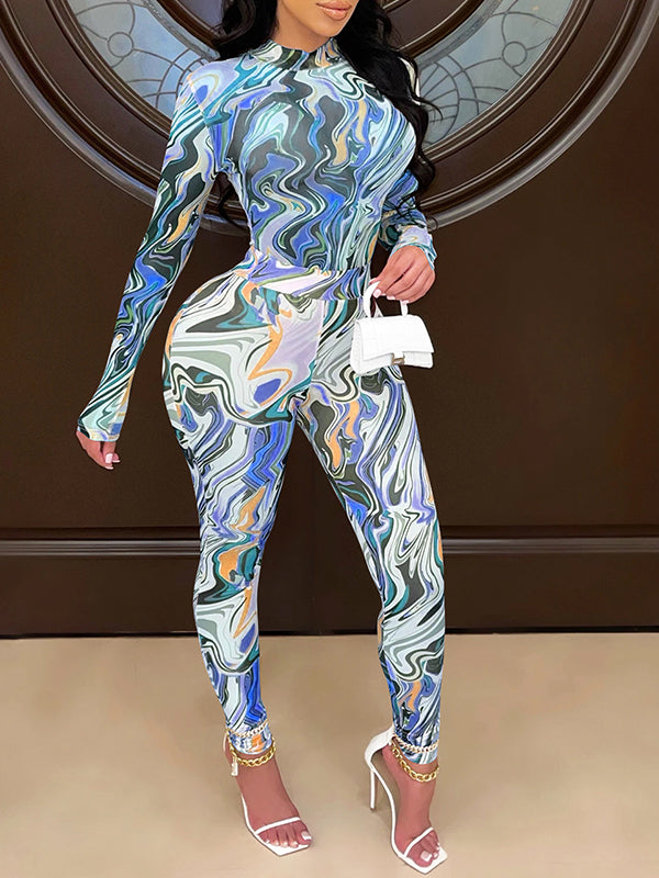 Printed Sheer Top & Pants Set
