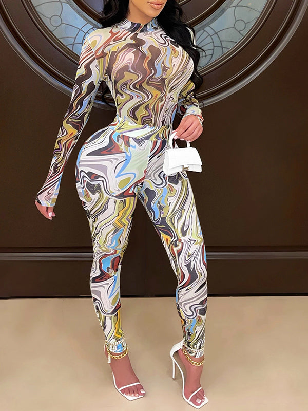 Printed Sheer Top & Pants Set