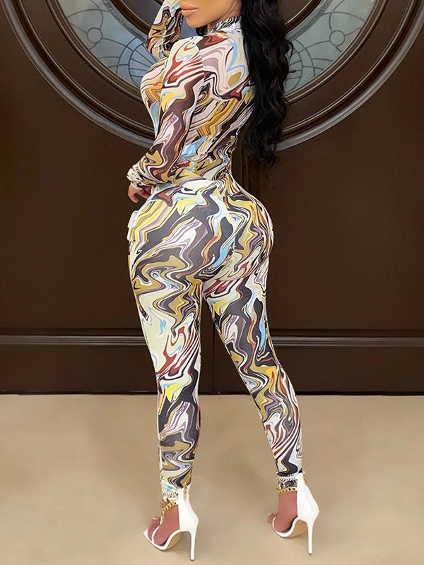 Printed Sheer Top & Pants Set