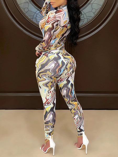 Printed Sheer Top & Pants Set