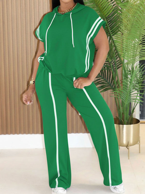 Stripe Sleeveless Hoodie & Pants Set
