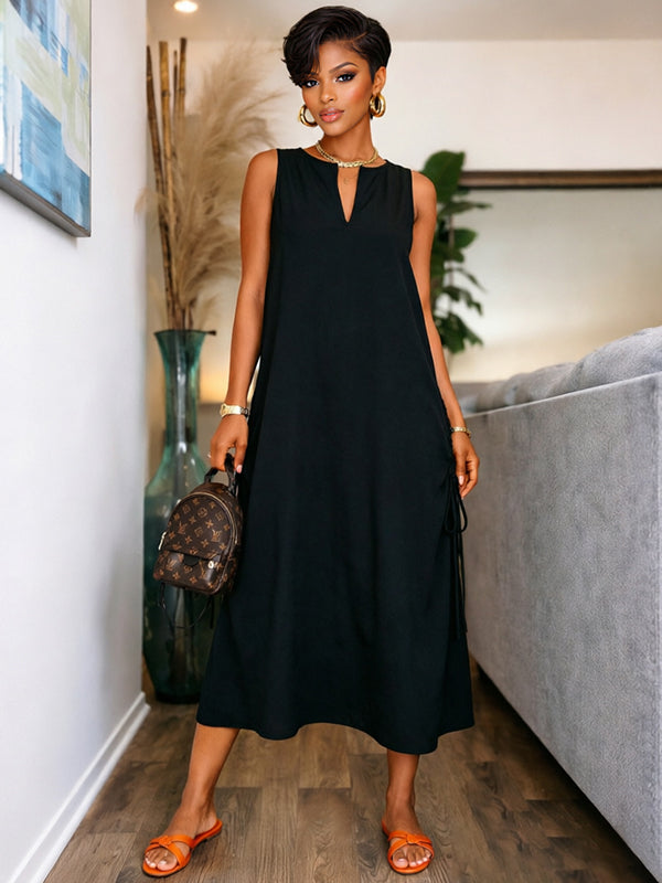V-Neck Drawstring Sleeveless Dress
