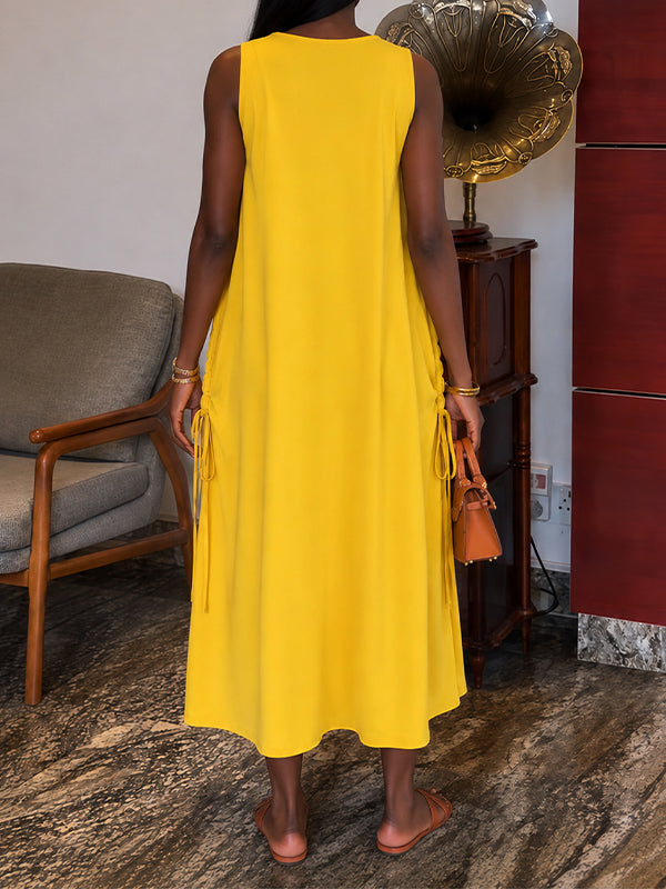 V-Neck Drawstring Sleeveless Dress