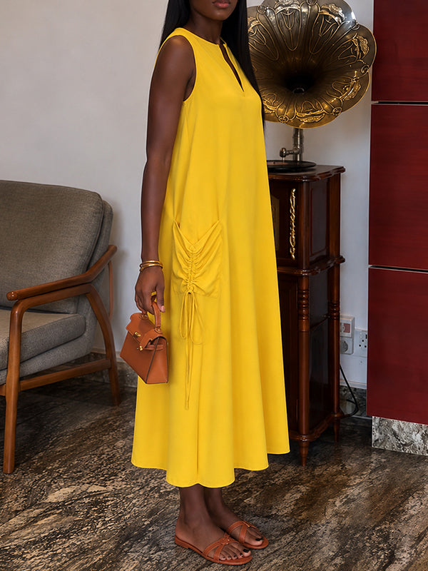 V-Neck Drawstring Sleeveless Dress