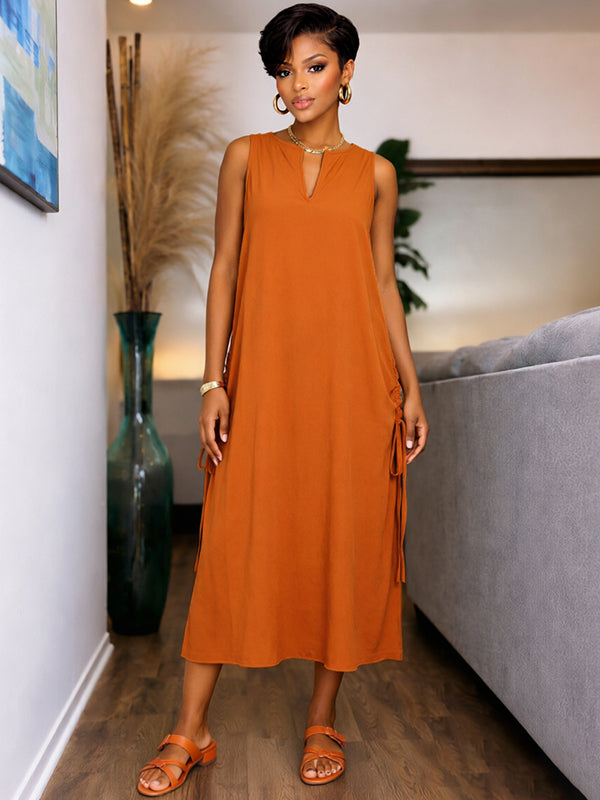V-Neck Drawstring Sleeveless Dress