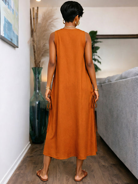 V-Neck Drawstring Sleeveless Dress
