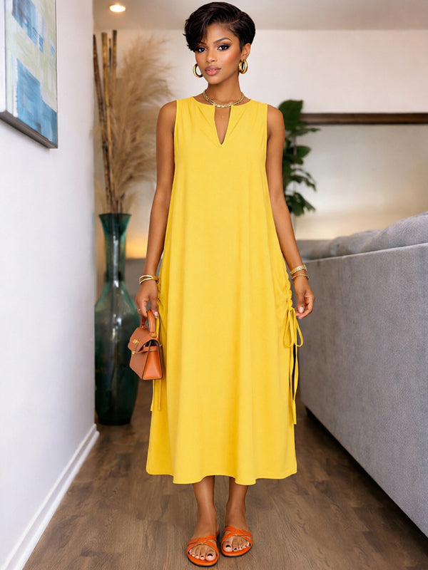 V-Neck Drawstring Sleeveless Dress