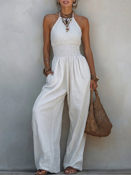 Tied-Neck Sleeveless Jumpsuit