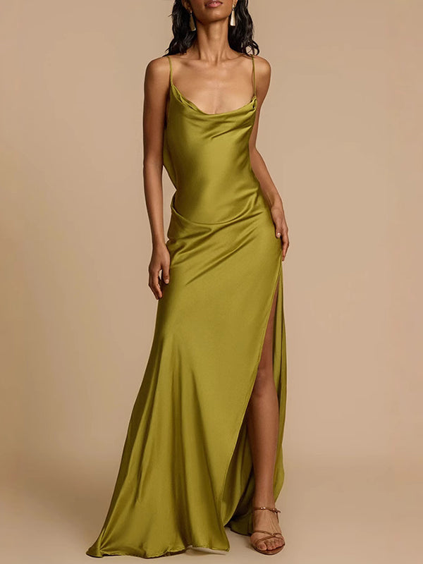 Open-Back Slit Cami Dress