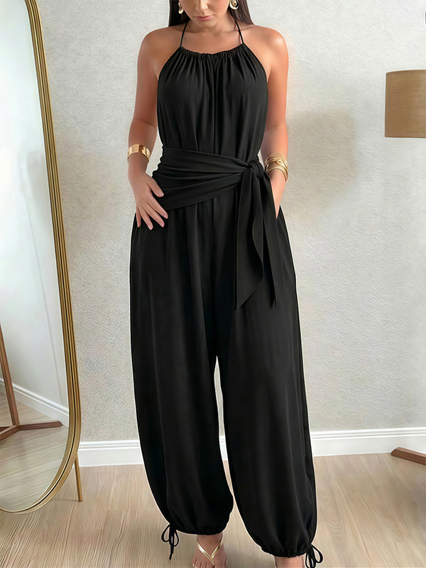 Solid Tied Halter Jumpsuit