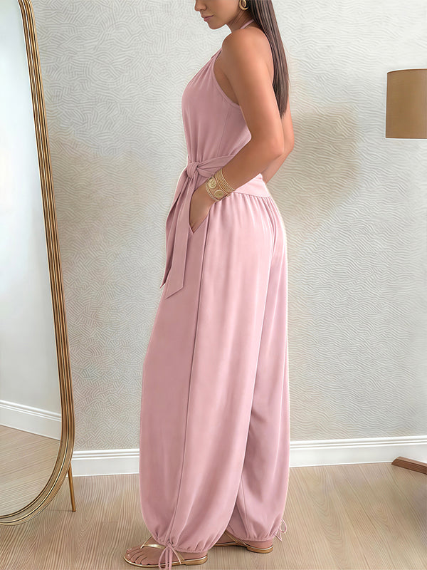 Solid Tied Halter Jumpsuit