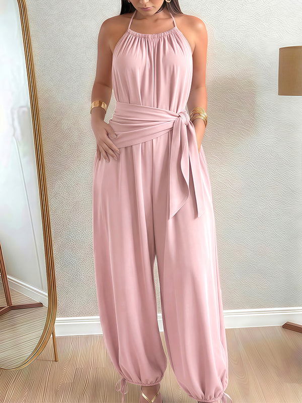 Solid Tied Halter Jumpsuit