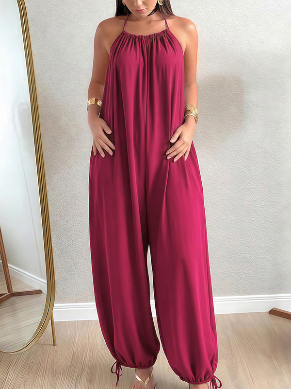 Solid Tied Halter Jumpsuit