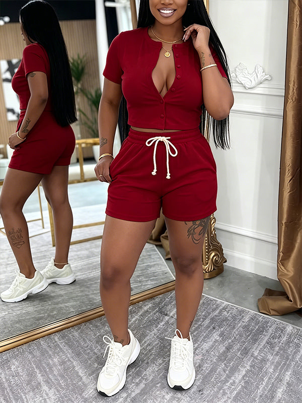 Button-Front Top & Shorts Set