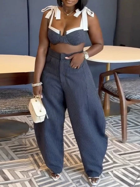 Stripe Tied Bandeau Top & Pants Set