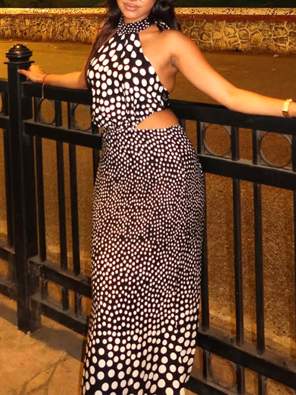 Dot Tied Halter Dress