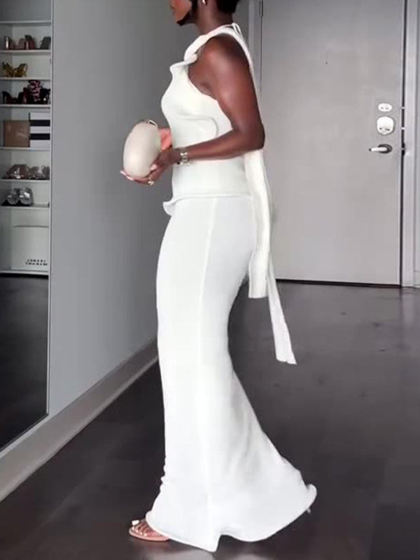 White Draped Halter Dress