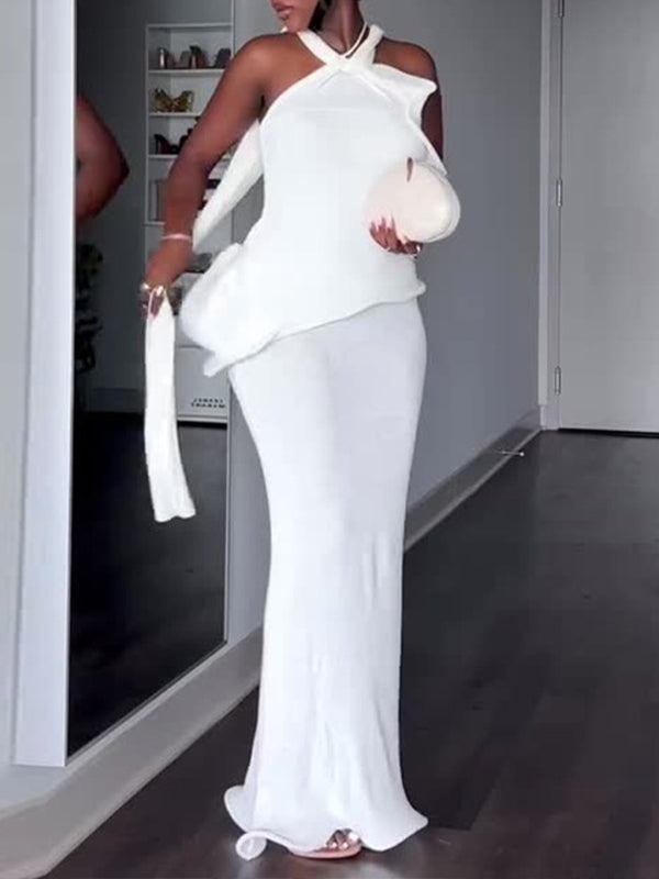 White Draped Halter Dress
