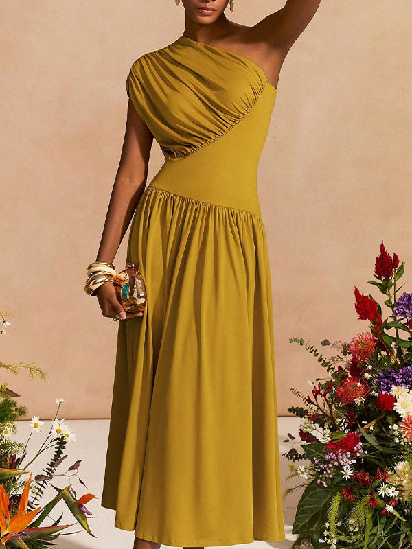 Solid One-Shoulder Maxi Dress