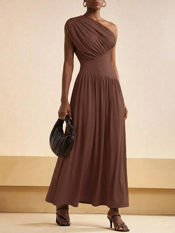 Solid One-Shoulder Maxi Dress