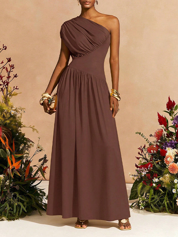 Solid One-Shoulder Maxi Dress