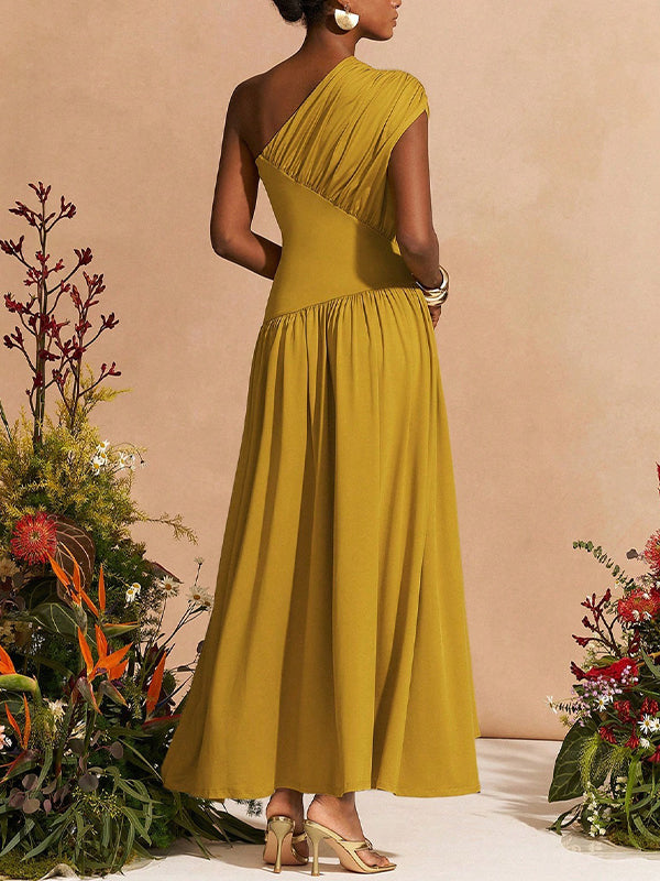 Solid One-Shoulder Maxi Dress