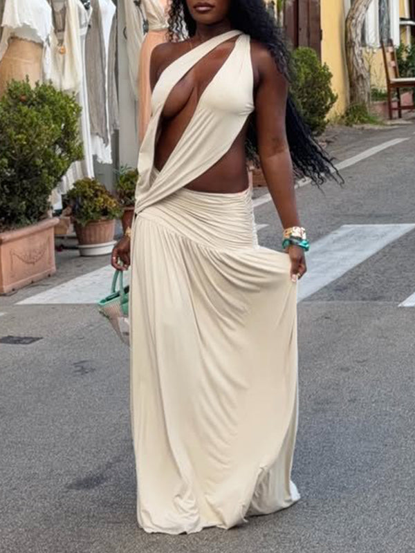 One-Shoulder Cutout Slit Dress