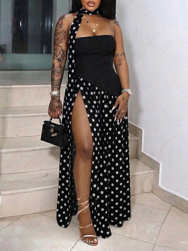 Dot Combo Strapless Dress