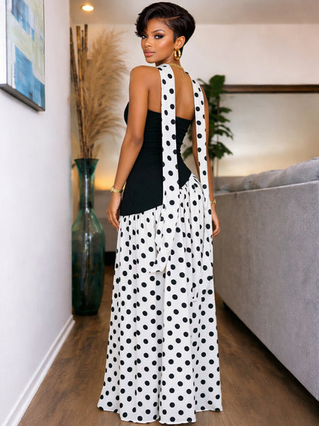 Dot Combo Strapless Dress