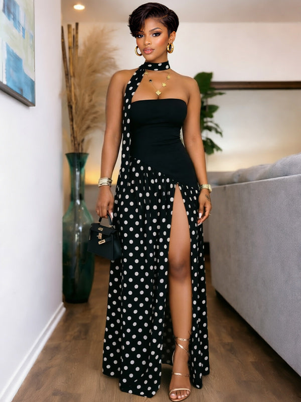 Dot Combo Strapless Dress
