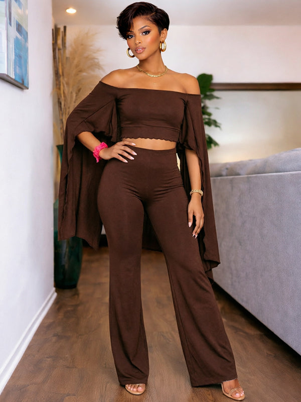 Solid Off-Shoulder Top & Pants Set