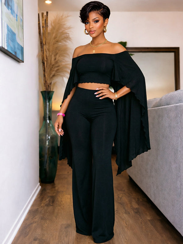 Solid Off-Shoulder Top & Pants Set