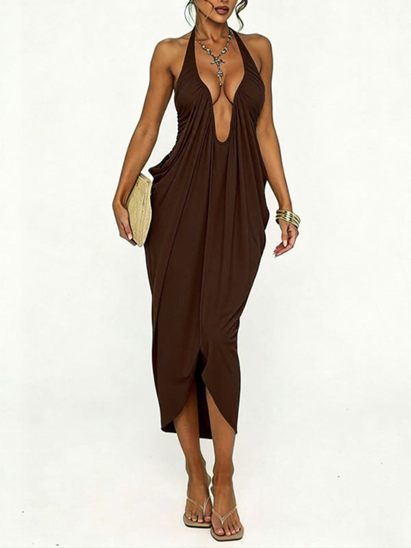 Solid Plunge Halter Dress