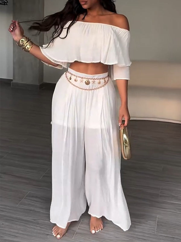 Solid Off-Shoulder Top & Pants Set
