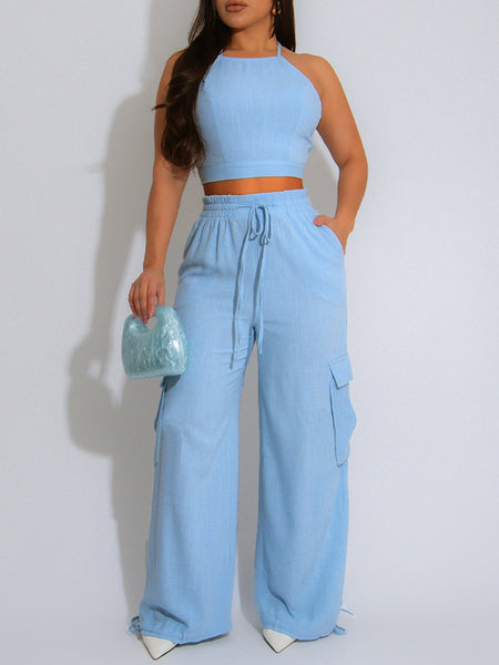 Solid Cami Top & Cargo Pants Set