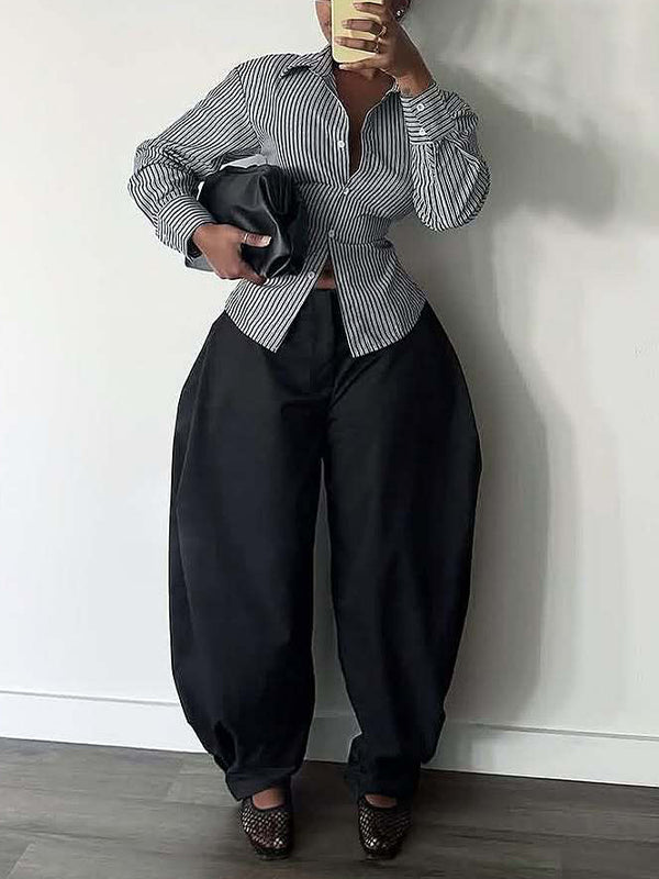 Solid Barrel Shape Pants
