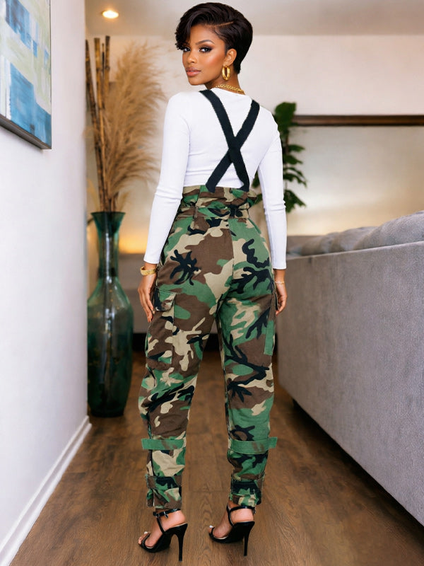 Camo High-Waist Cargo Overalls