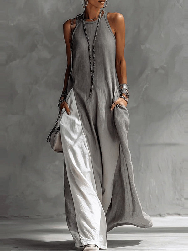 Two-Tone Sleeveless Maxi Dress