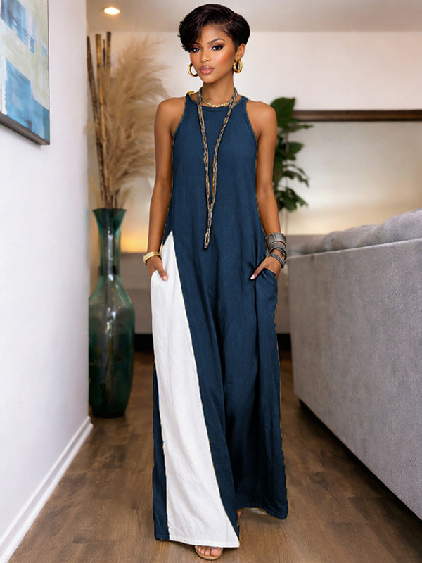 Two-Tone Sleeveless Maxi Dress