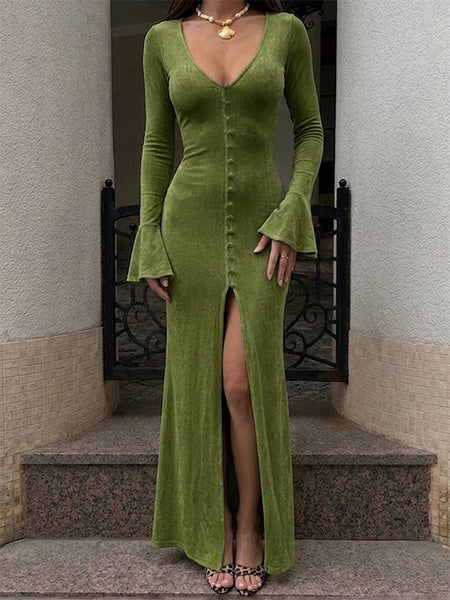 V-Neck Button-Front Dress