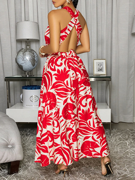 Printed V-Neck Sleeveless Dress