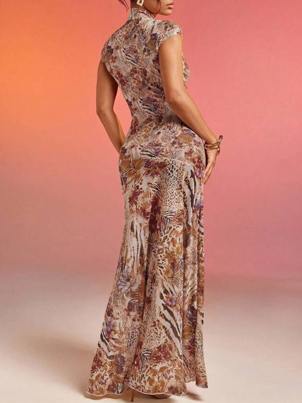 Printed Cutout Slit Dress