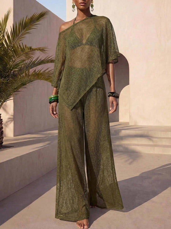 Sheer Boat-Neck Top & Pants Set