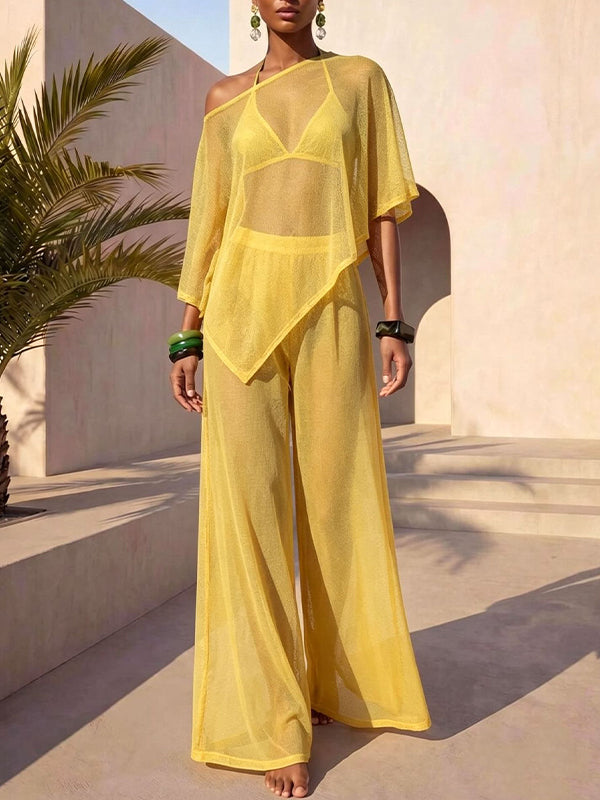 Sheer Boat-Neck Top & Pants Set