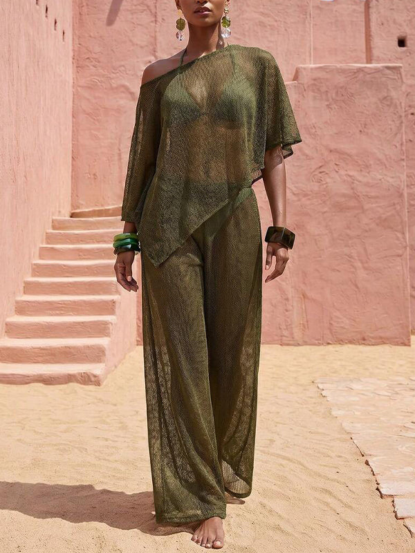 Sheer Boat-Neck Top & Pants Set