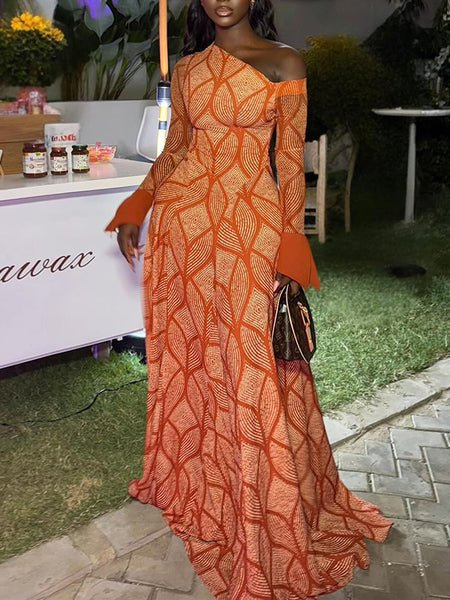 Printed Boat-Neck Maxi Dress