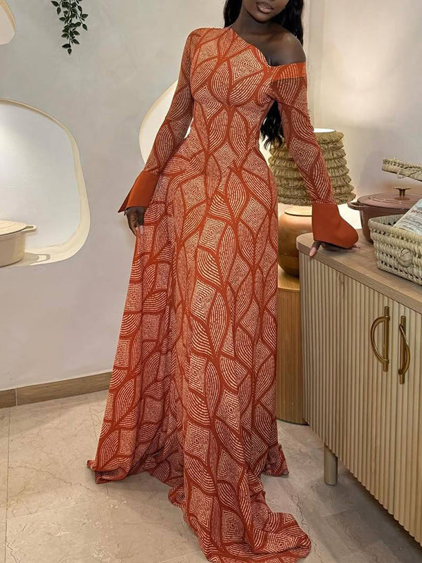 Printed Boat-Neck Maxi Dress