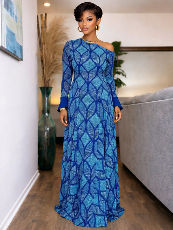 Printed Boat-Neck Maxi Dress