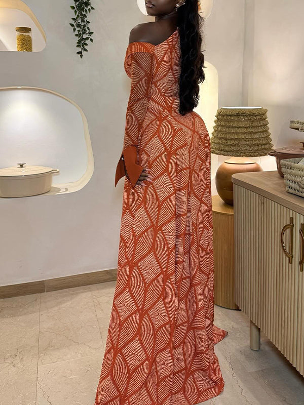 Printed Boat-Neck Maxi Dress